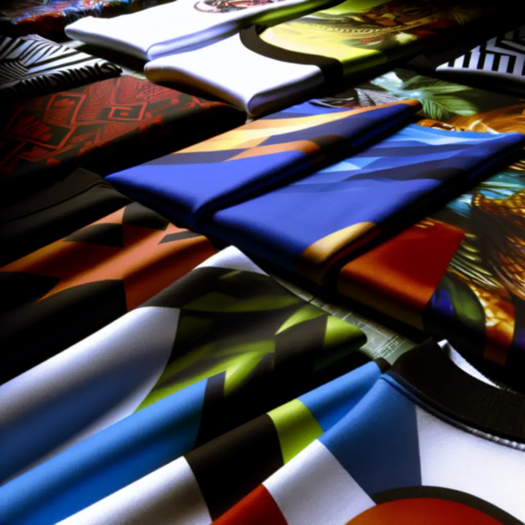 Zbliżenia nadruków i kolorów koszulek w różnych stylach