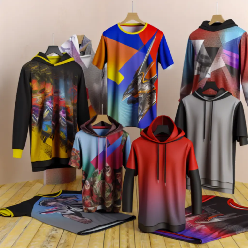 Vibracyjny kolaż koszulek i bluz z nadrukami w stylu PrintShirtLab